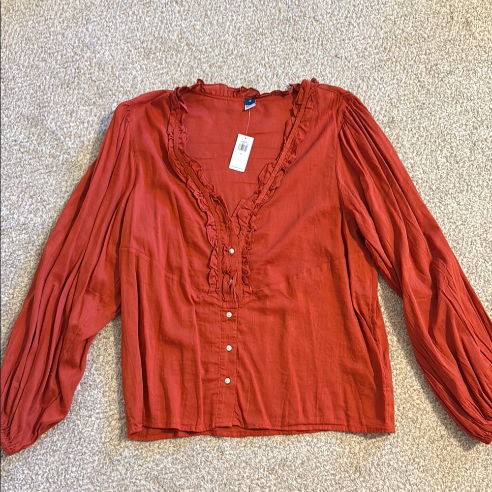 Old Navy Orange Ruffled Long Sleeve Blouse
